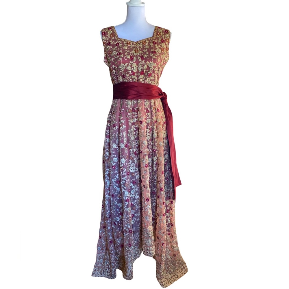 Elegant Floral Pink Dress Indian Handmade Style from Dubai, Size M